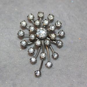Vintage Glass Rhinestone Silver Spray Brooch Pin